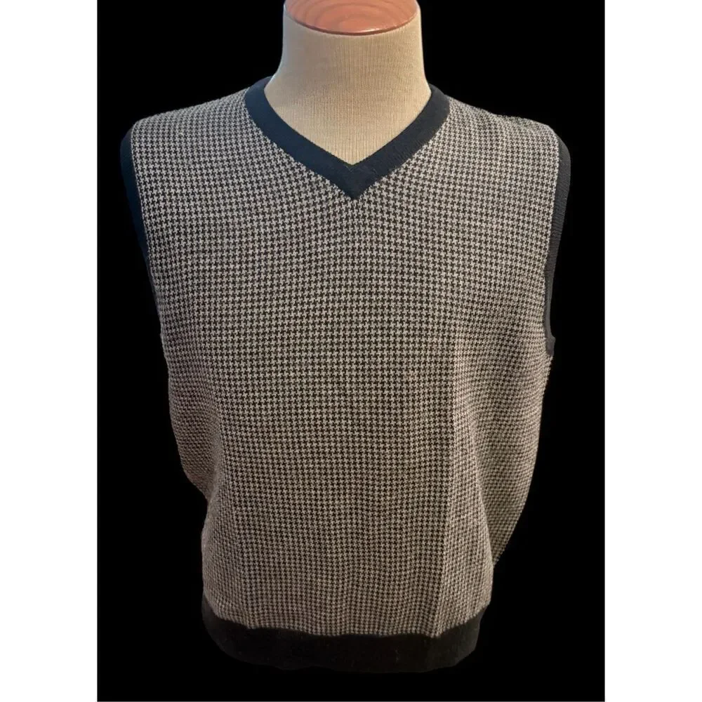 Sette Ponti Men’s Merino Wool Pullover Vest Large V-Neck Houndstooth - Picture 6 of 7
